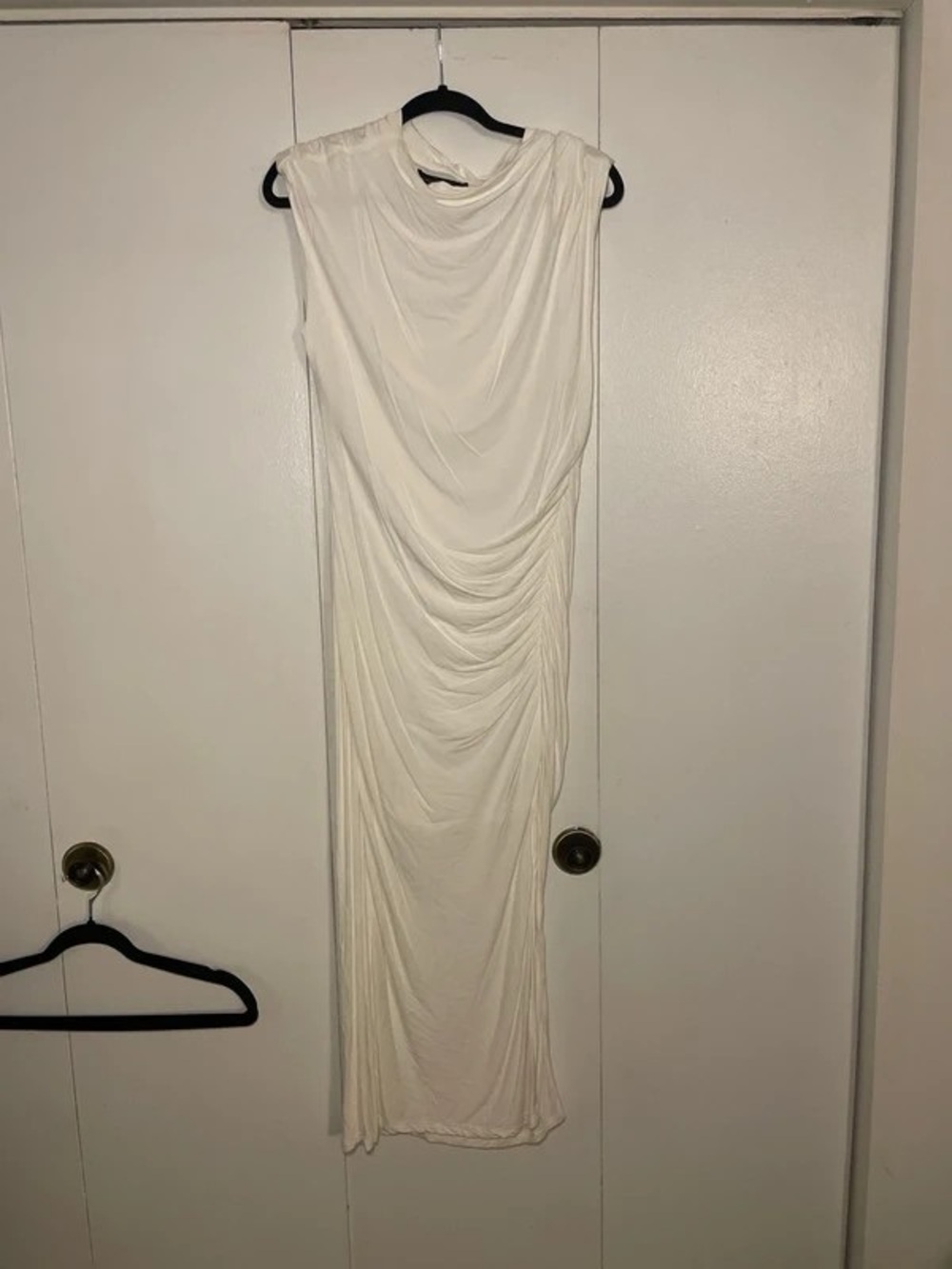 Sleeveless Draped Maxi Dress in White — Lightweight Evening Gown